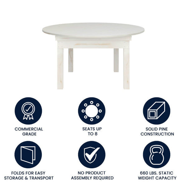 English Elm HERCULES Farmhouse Folding Table - Commercial Grade Solid Pine Dining Table for Events & Gatherings White 60" Round XA-F-60-RD-WH-GG