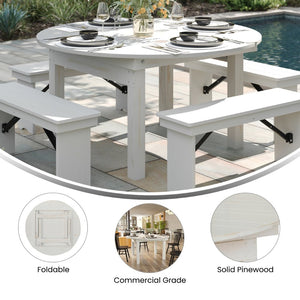 English Elm HERCULES Farmhouse Folding Table - Commercial Grade Solid Pine Dining Table for Events & Gatherings White 60" Round XA-F-60-RD-WH-GG