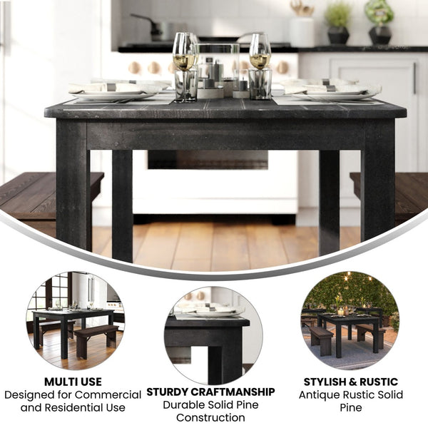 English Elm HERCULES Solid Pine Farm Dining Table - Rustic Charm for Family Gatherings and Everyday Use Black Wash 38"W x 60"L XA-F-60X38-BW-GG