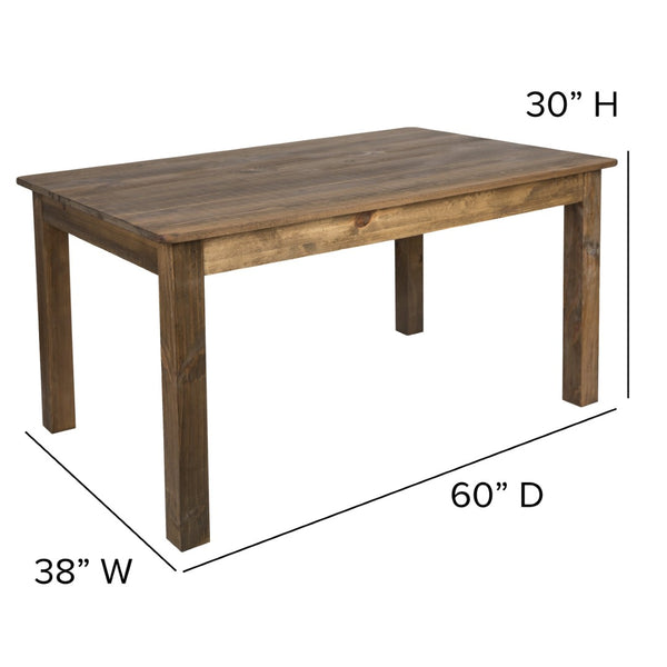English Elm HERCULES Solid Pine Farm Dining Table - Rustic Charm for Family Gatherings and Everyday Use Antique Rustic 38"W x 60"L XA-F-60X38-GG