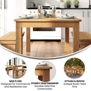 English Elm HERCULES Solid Pine Farm Dining Table - Rustic Charm for Family Gatherings and Everyday Use Light Natural 38"W x 60"L XA-F-60X38-LN-GG