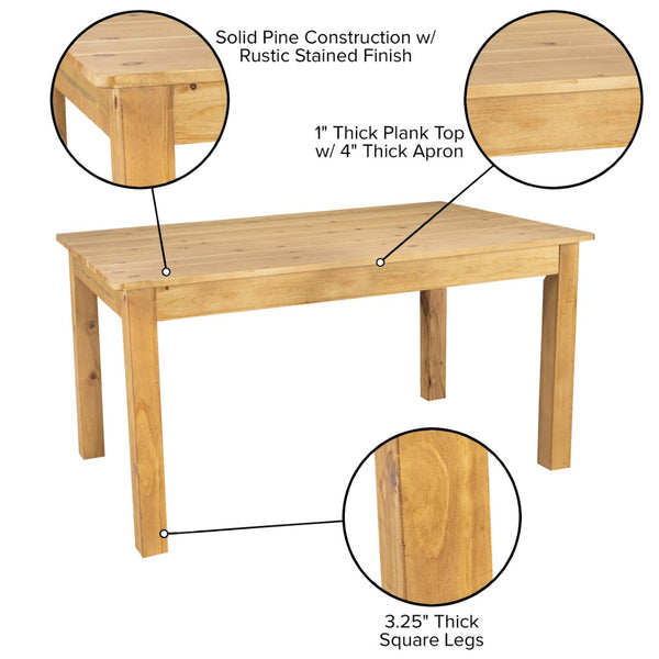 English Elm HERCULES Solid Pine Farm Dining Table - Rustic Charm for Family Gatherings and Everyday Use Light Natural 38"W x 60"L XA-F-60X38-LN-GG