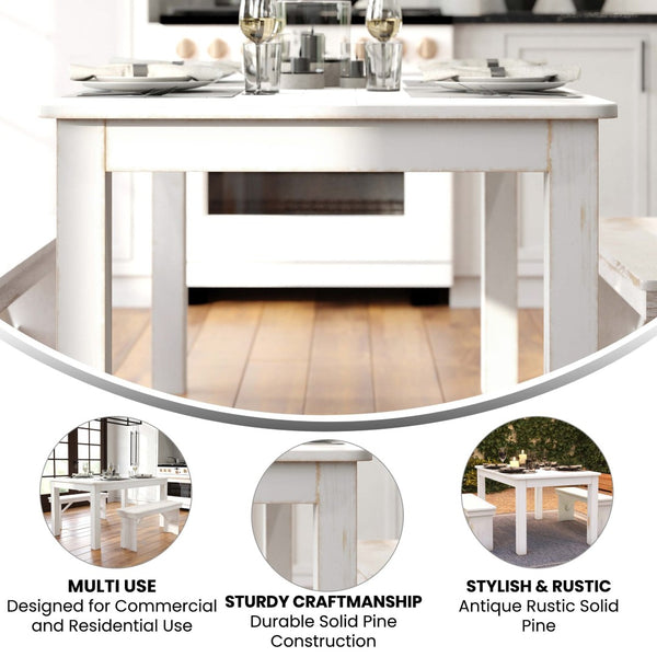 English Elm HERCULES Solid Pine Farm Dining Table - Rustic Charm for Family Gatherings and Everyday Use Antique Rustic White 38"W x 60"L XA-F-60X38-WH-GG