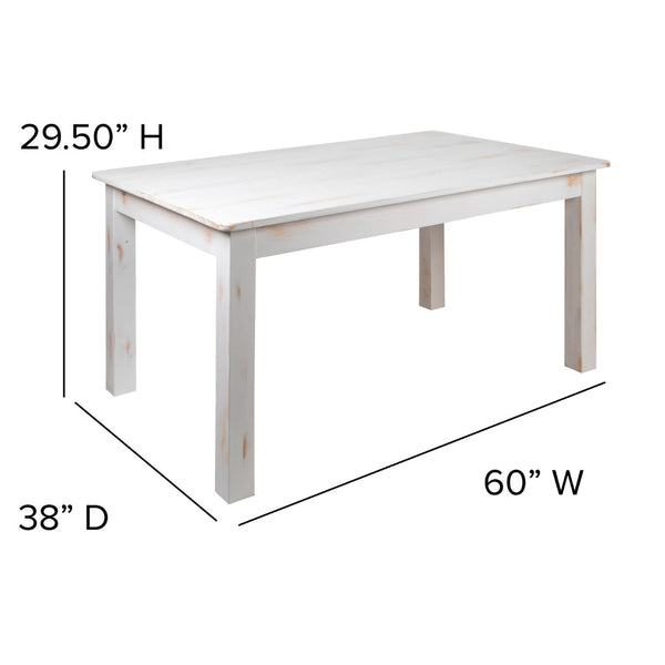 English Elm HERCULES Solid Pine Farm Dining Table - Rustic Charm for Family Gatherings and Everyday Use Antique Rustic White 38"W x 60"L XA-F-60X38-WH-GG