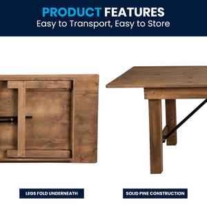 English Elm HERCULES Solid Pine Folding Farm Table – Rustic Charm & Durable Design for Indoor or Outdoor Use Antique Rustic 7'L x 40"W XA-F-84X40-GG