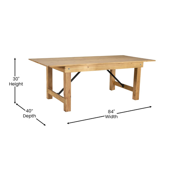 English Elm HERCULES Solid Pine Folding Farm Table – Rustic Charm & Durable Design for Indoor or Outdoor Use Light Natural 7'L x 40"W XA-F-84X40-LN-GG
