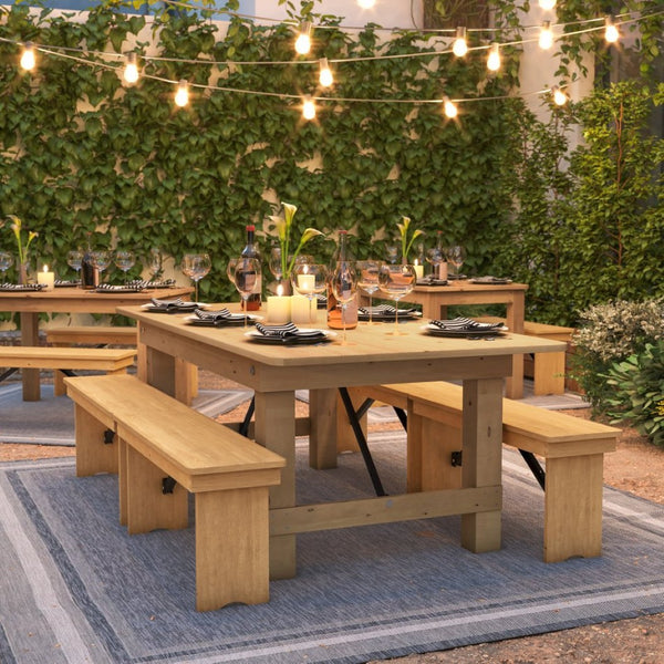 English Elm HERCULES Solid Pine Folding Farm Table – Rustic Charm & Durable Design for Indoor or Outdoor Use Light Natural 7'L x 40"W XA-F-84X40-LN-GG