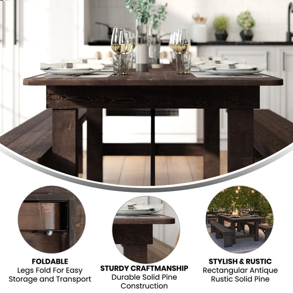 English Elm HERCULES Solid Pine Folding Farm Table – Rustic Charm & Durable Design for Indoor or Outdoor Use Mahogany 7'L x 40"W XA-F-84X40-MG-GG