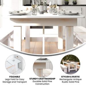 English Elm HERCULES Solid Pine Folding Farm Table – Rustic Charm & Durable Design for Indoor or Outdoor Use Antique Rustic White 7'L x 40"W XA-F-84X40-WH-GG