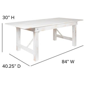 English Elm HERCULES Solid Pine Folding Farm Table – Rustic Charm & Durable Design for Indoor or Outdoor Use Antique Rustic White 7'L x 40"W XA-F-84X40-WH-GG