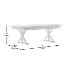 English Elm HERCULES Solid Pine Folding Farm Table – Elegant Design for Dining, Events & Versatile Spaces Antique Rustic White 7'L x 40"W XA-F-84X40-XLEGS-WH-GG
