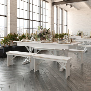 English Elm HERCULES Solid Pine Folding Farm Table – Elegant Design for Dining, Events & Versatile Spaces Antique Rustic White 7'L x 40"W XA-F-84X40-XLEGS-WH-GG