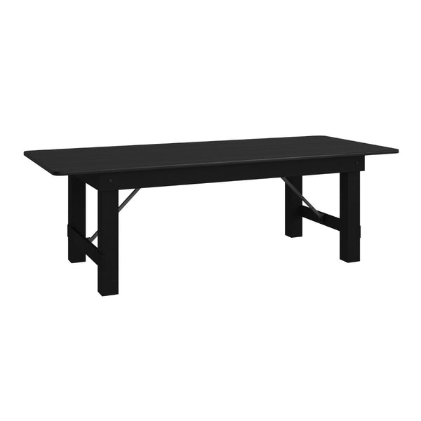 English Elm HERCULES 96" Farmhouse Folding Table - Solid Pine with Heavy-Duty Design for Dining & Events Black Wash 8'L x 40"W XA-F-96X40-BW-GG
