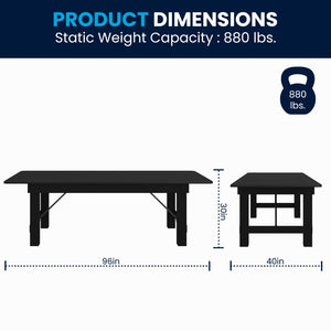 English Elm HERCULES 96" Farmhouse Folding Table - Solid Pine with Heavy-Duty Design for Dining & Events Black Wash 8'L x 40"W XA-F-96X40-BW-GG