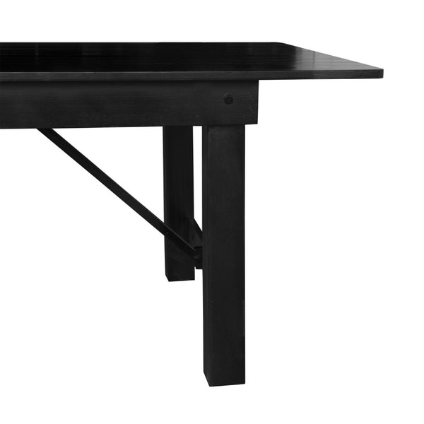 English Elm HERCULES 96" Farmhouse Folding Table - Solid Pine with Heavy-Duty Design for Dining & Events Black Wash 8'L x 40"W XA-F-96X40-BW-GG