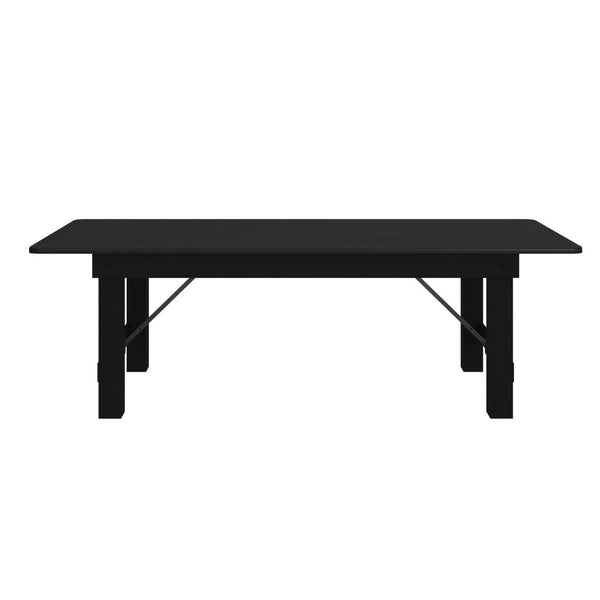 English Elm HERCULES 96" Farmhouse Folding Table - Solid Pine with Heavy-Duty Design for Dining & Events Black Wash 8'L x 40"W XA-F-96X40-BW-GG
