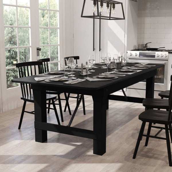 English Elm HERCULES 96" Farmhouse Folding Table - Solid Pine with Heavy-Duty Design for Dining & Events Black Wash 8'L x 40"W XA-F-96X40-BW-GG