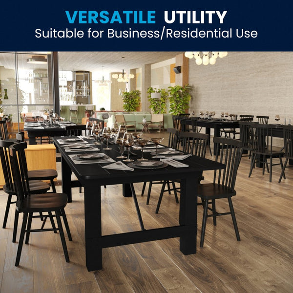 English Elm HERCULES 96" Farmhouse Folding Table - Solid Pine with Heavy-Duty Design for Dining & Events Black Wash 8'L x 40"W XA-F-96X40-BW-GG