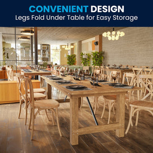 English Elm HERCULES 96" Farmhouse Folding Table - Solid Pine with Heavy-Duty Design for Dining & Events Antique Rustic 8'L x 40"W XA-F-96X40-GG