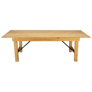 English Elm HERCULES 96" Farmhouse Folding Table - Solid Pine with Heavy-Duty Design for Dining & Events Light Natural 8'L x 40"W XA-F-96X40-LN-GG