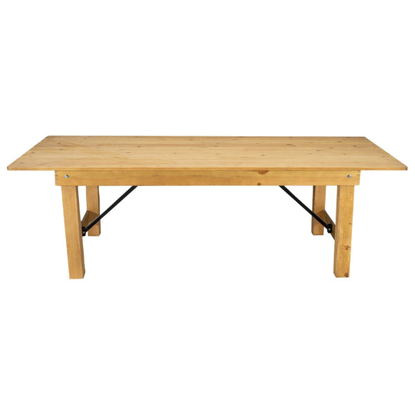 English Elm HERCULES 96" Farmhouse Folding Table - Solid Pine with Heavy-Duty Design for Dining & Events Light Natural 8'L x 40"W XA-F-96X40-LN-GG