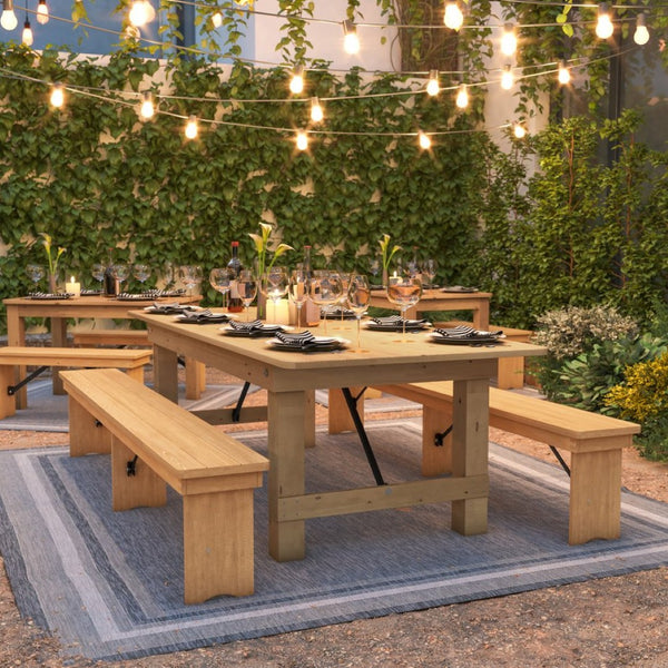 English Elm HERCULES 96" Farmhouse Folding Table - Solid Pine with Heavy-Duty Design for Dining & Events Light Natural 8'L x 40"W XA-F-96X40-LN-GG