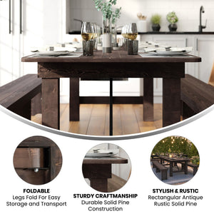 English Elm HERCULES 96" Farmhouse Folding Table - Solid Pine with Heavy-Duty Design for Dining & Events Mahogany 8'L x 40"W XA-F-96X40-MG-GG