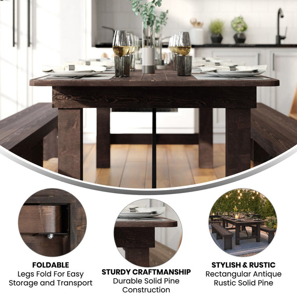 English Elm HERCULES 96" Farmhouse Folding Table - Solid Pine with Heavy-Duty Design for Dining & Events Mahogany 8'L x 40"W XA-F-96X40-MG-GG