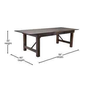 English Elm HERCULES 96" Farmhouse Folding Table - Solid Pine with Heavy-Duty Design for Dining & Events Mahogany 8'L x 40"W XA-F-96X40-MG-GG