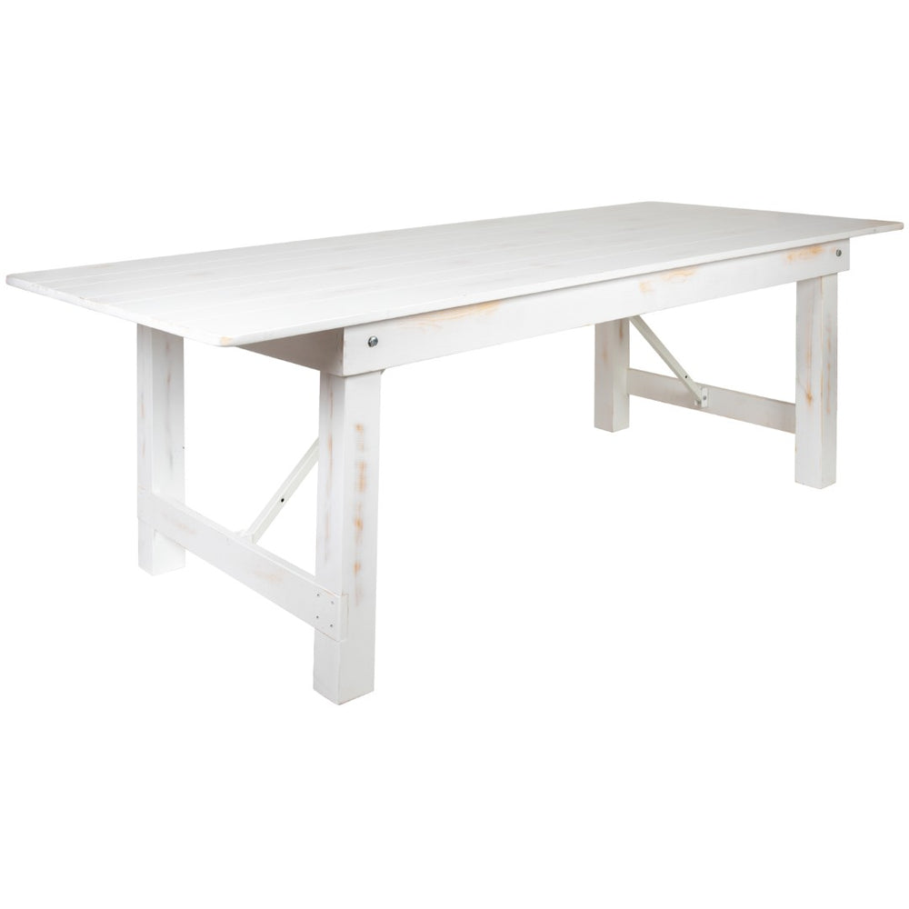 English Elm HERCULES 96" Farmhouse Folding Table - Solid Pine with Heavy-Duty Design for Dining & Events Antique Rustic White 8'L x 40"W XA-F-96X40-WH-GG