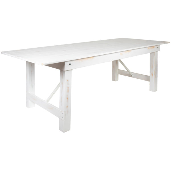 English Elm HERCULES 96" Farmhouse Folding Table - Solid Pine with Heavy-Duty Design for Dining & Events Antique Rustic White 8'L x 40"W XA-F-96X40-WH-GG