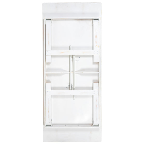 English Elm HERCULES 96" Farmhouse Folding Table - Solid Pine with Heavy-Duty Design for Dining & Events Antique Rustic White 8'L x 40"W XA-F-96X40-WH-GG