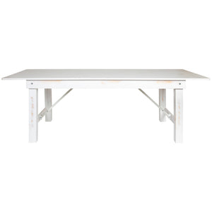 English Elm HERCULES 96" Farmhouse Folding Table - Solid Pine with Heavy-Duty Design for Dining & Events Antique Rustic White 8'L x 40"W XA-F-96X40-WH-GG