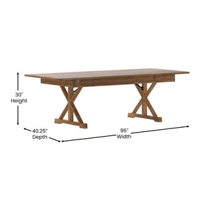 English Elm HERCULES Solid Pine Folding Farm Table with X Legs - Rustic Charm for Dining and Events, 880 lbs Capacity Antique Rustic 8'L x 40"W XA-F-96X40-XLEGS-GG