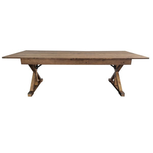 English Elm HERCULES Solid Pine Folding Farm Table with X Legs - Rustic Charm for Dining and Events, 880 lbs Capacity Antique Rustic 8'L x 40"W XA-F-96X40-XLEGS-GG