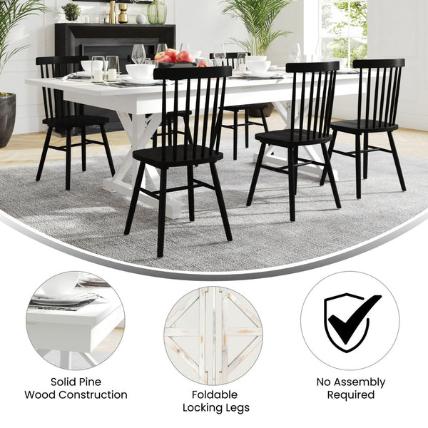 English Elm HERCULES Solid Pine Folding Farm Table with X Legs - Rustic Charm for Dining and Events, 880 lbs Capacity Antique Rustic White 8'L x 40"W XA-F-96X40-XLEGS-WH-GG