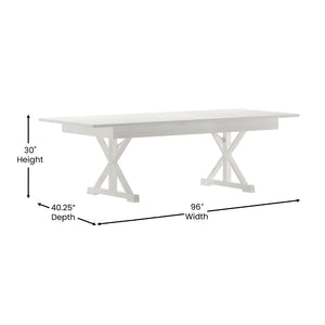 English Elm HERCULES Solid Pine Folding Farm Table with X Legs - Rustic Charm for Dining and Events, 880 lbs Capacity Antique Rustic White 8'L x 40"W XA-F-96X40-XLEGS-WH-GG