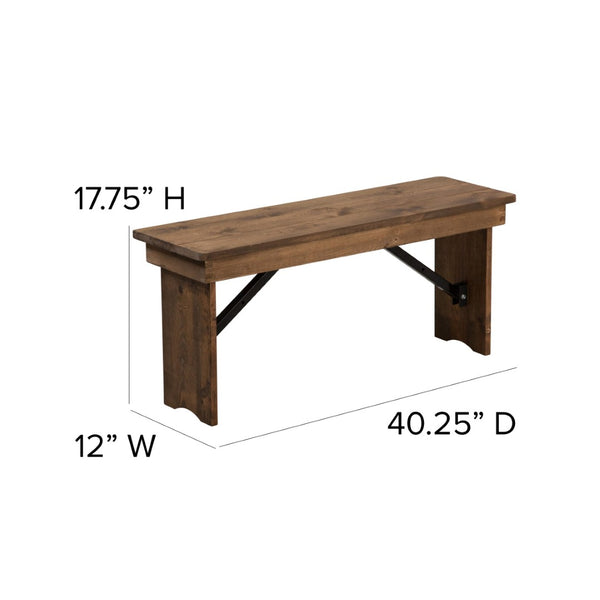 English Elm HERCULES Folding Farm Table and Bench Set - Rustic Pine Dining Solution for Home and Events Antique Rustic 7'L x 40"W XA-FARM-1-GG