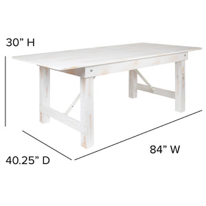 English Elm HERCULES Folding Farm Table and Bench Set - Rustic Pine Dining Solution for Home and Events Antique Rustic White 7'L x 40"W XA-FARM-1-WH-GG