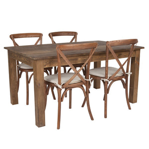 English Elm HERCULES 60" x 38" Rustic Farm Table Set with 4 Stackable Chairs & Cushions - Durable Charm for All XA-FARM-18-GG
