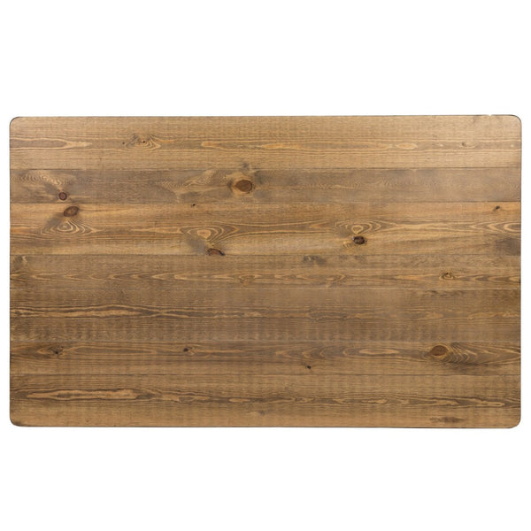 English Elm HERCULES 60" x 38" Rustic Farm Table Set with 4 Stackable Chairs & Cushions - Durable Charm for All XA-FARM-18-GG