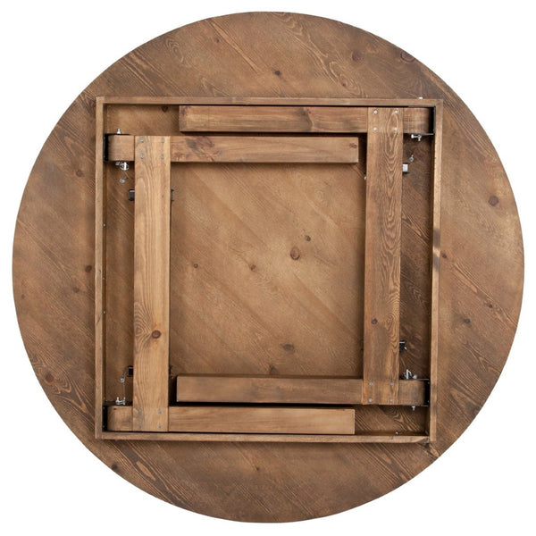 English Elm HERCULES 60" Round Solid Pine Folding Farm Dining Set with 4 Cushioned Cross Back Chairs for Events XA-FARM-20-GG