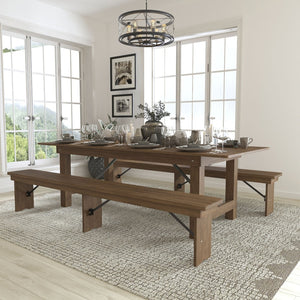 English Elm HERCULES Farmhouse Folding Table and Bench Set - Solid Pine Design for Durable, Communal Dining Experience Antique Rustic 8'L x 40"W XA-FARM-4-GG