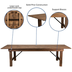 English Elm HERCULES Folding Farm Table and Bench Set for Stylish Communal Dining in Homes and Events Spaces Antique Rustic 9'L x 40"W XA-FARM-6-GG