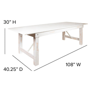 English Elm HERCULES Folding Farm Table and Bench Set for Stylish Communal Dining in Homes and Events Spaces Antique Rustic White 9'L x 40"W XA-FARM-6-WH-GG