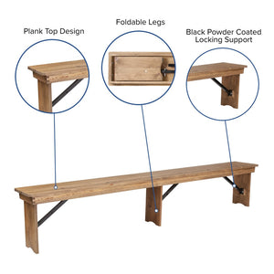 English Elm HERCULES Series Stylish Folding Farm Table with Four Benches - Perfect for Gatherings & Events! Antique Rustic 9'L x 40"W XA-FARM-7-GG