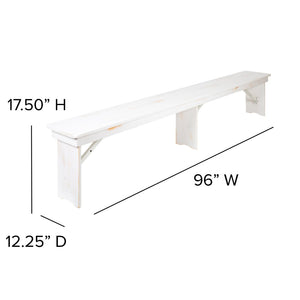English Elm HERCULES Series Stylish Folding Farm Table with Four Benches - Perfect for Gatherings & Events! Antique Rustic White 9'L x 40"W XA-FARM-7-WH-GG