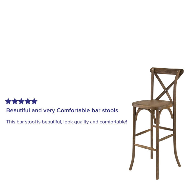 English Elm HERCULES Dark Antique Wood Cross Back Barstool – Timeless Bistro Charm for Home & Commercial Use XA-X-BAR-GO-GG