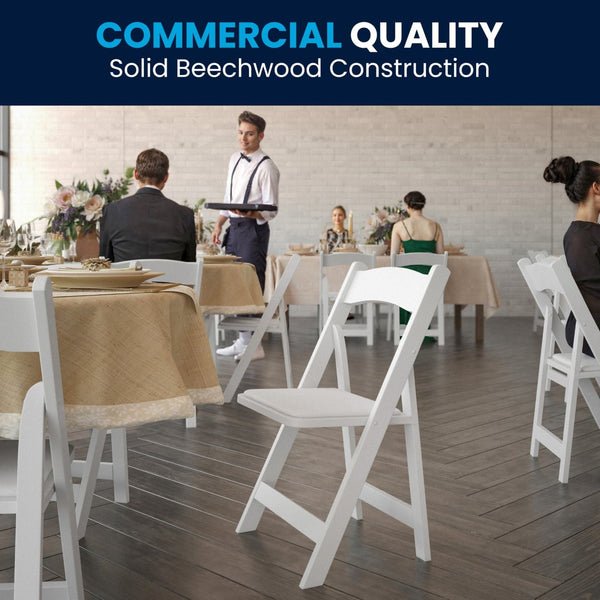 English Elm 2 Pack HERCULES Series Elegant Wood Folding Chairs with Detachable Vinyl Seats for Events & Home White 2-XF-2901-WH-WOOD-GG