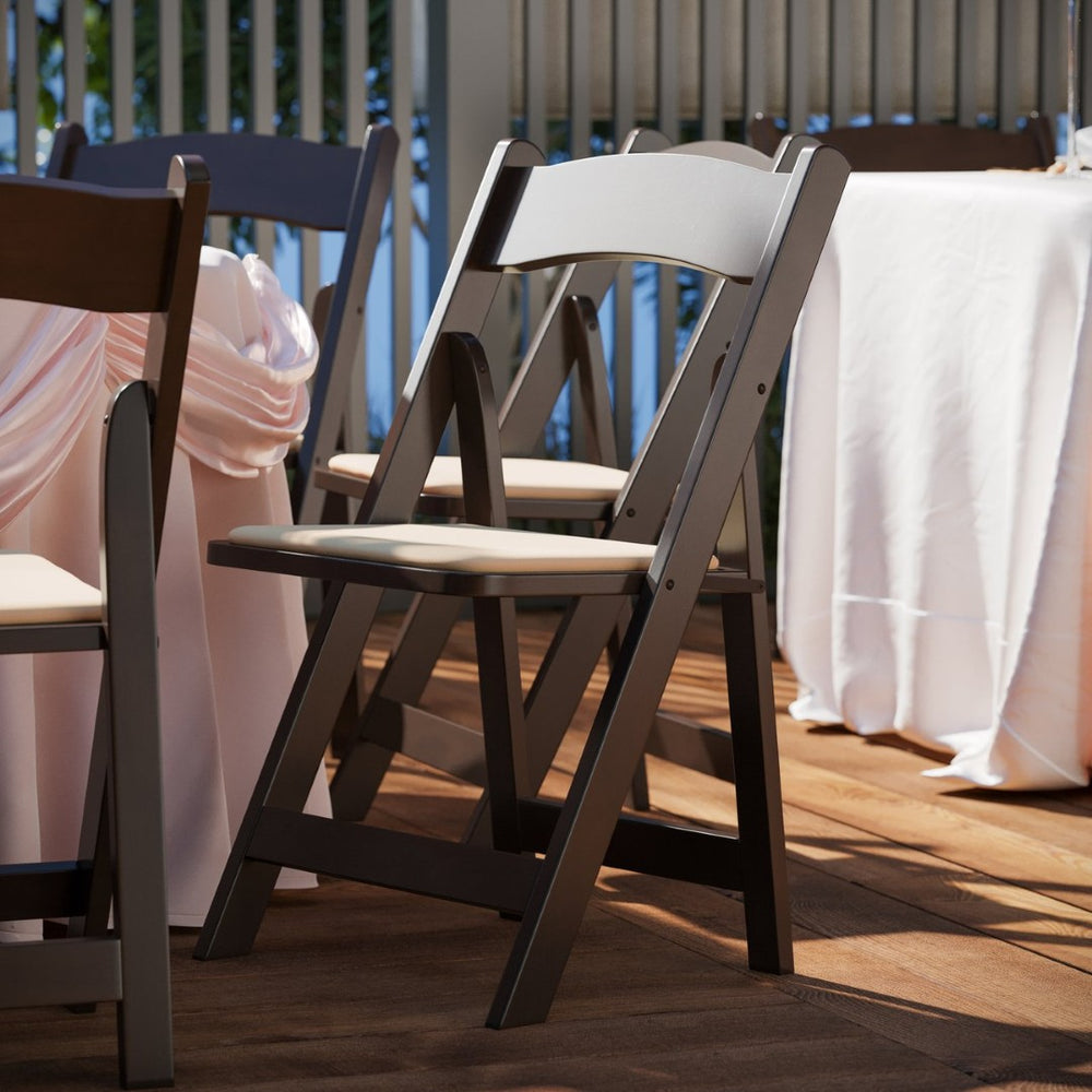 English Elm HERCULES Chocolate Wood Folding Chair with Detachable Padded Seat - Ideal for Events & Rentals XF-2903-CHOC-WOOD-GG